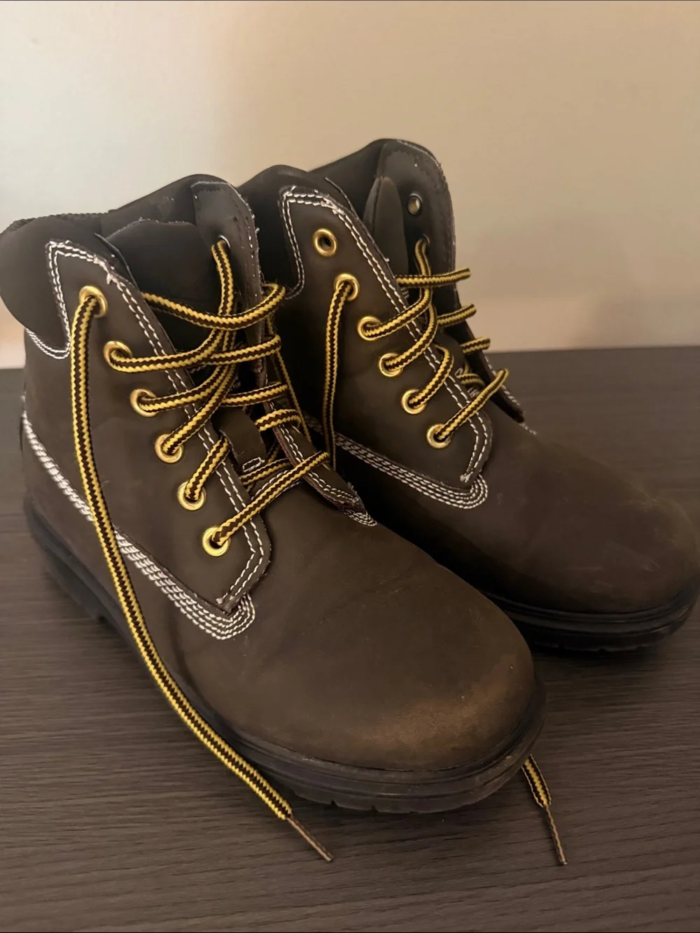 Deer Stags Brown Kids Lace-Up Boots with Yellow Laces